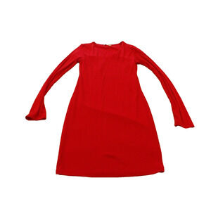 Active USA Large Red V Neck Bodycon Sheath Dress Shirt Date Long Sleeve Stretch